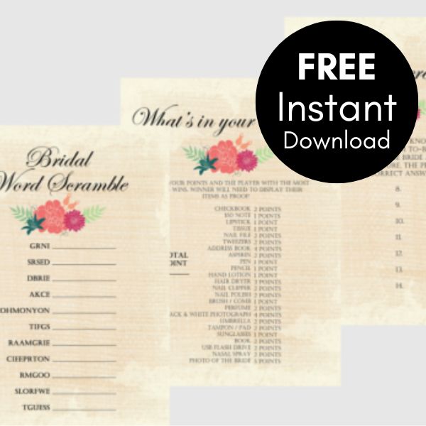 Free Rustic Printable Bridal Shower Games