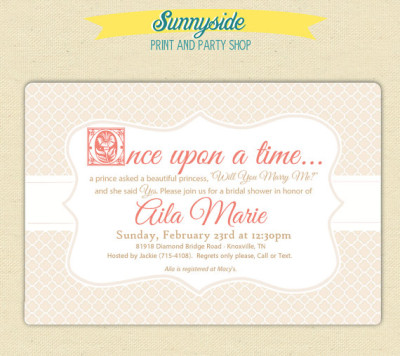 Once Upon a Time Bridal Shower Storybook Invites - Printable - Custom Colors