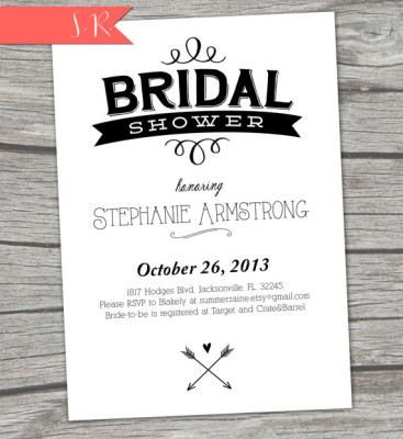 Vintage Black and White Bridal Shower Invitation - Digital Printable