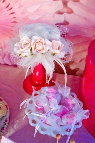 Pink and White High Tea Bridal Shower ideas hat and favors