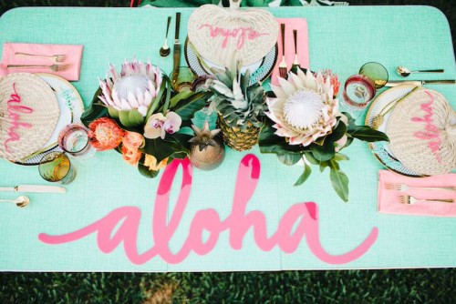 aloha luau bridal shower decoration for table setting for guests