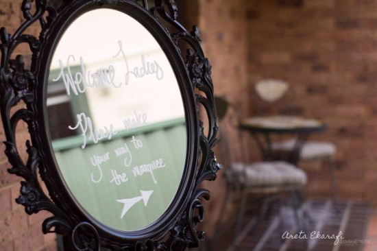 Chanel Inspired Bridal Shower Party welcome sign in mirror