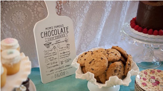 Cooking Themed Bridal Shower food ideas, choc chip cookies and sign