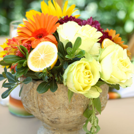 Tuscany Inspired Bridal Shower centerpiece, lemon, florals
