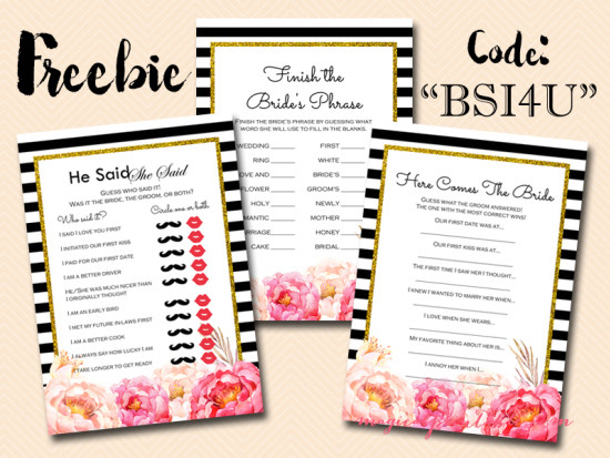 Free Peonies Bridal Shower Games