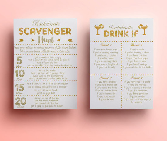 scavenger hunt game instant download bachelorette drink if drinking game gold glitter hens party