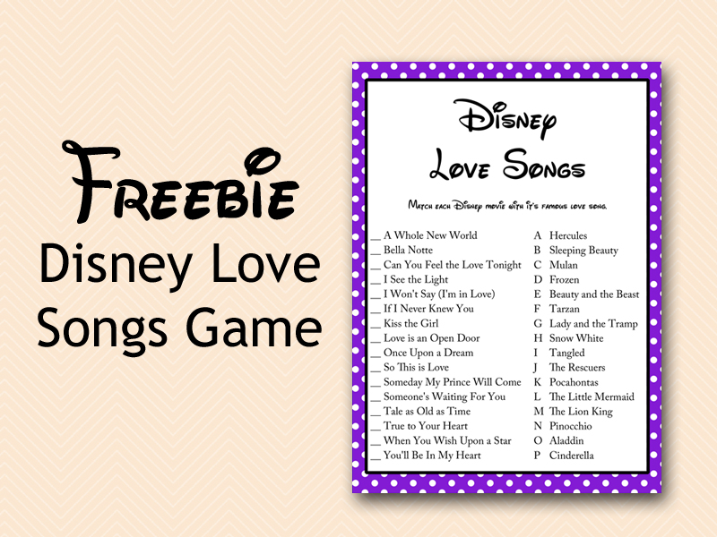 FREE Disney Love Song Bridal Shower Game - Bridal Shower Ideas - Themes