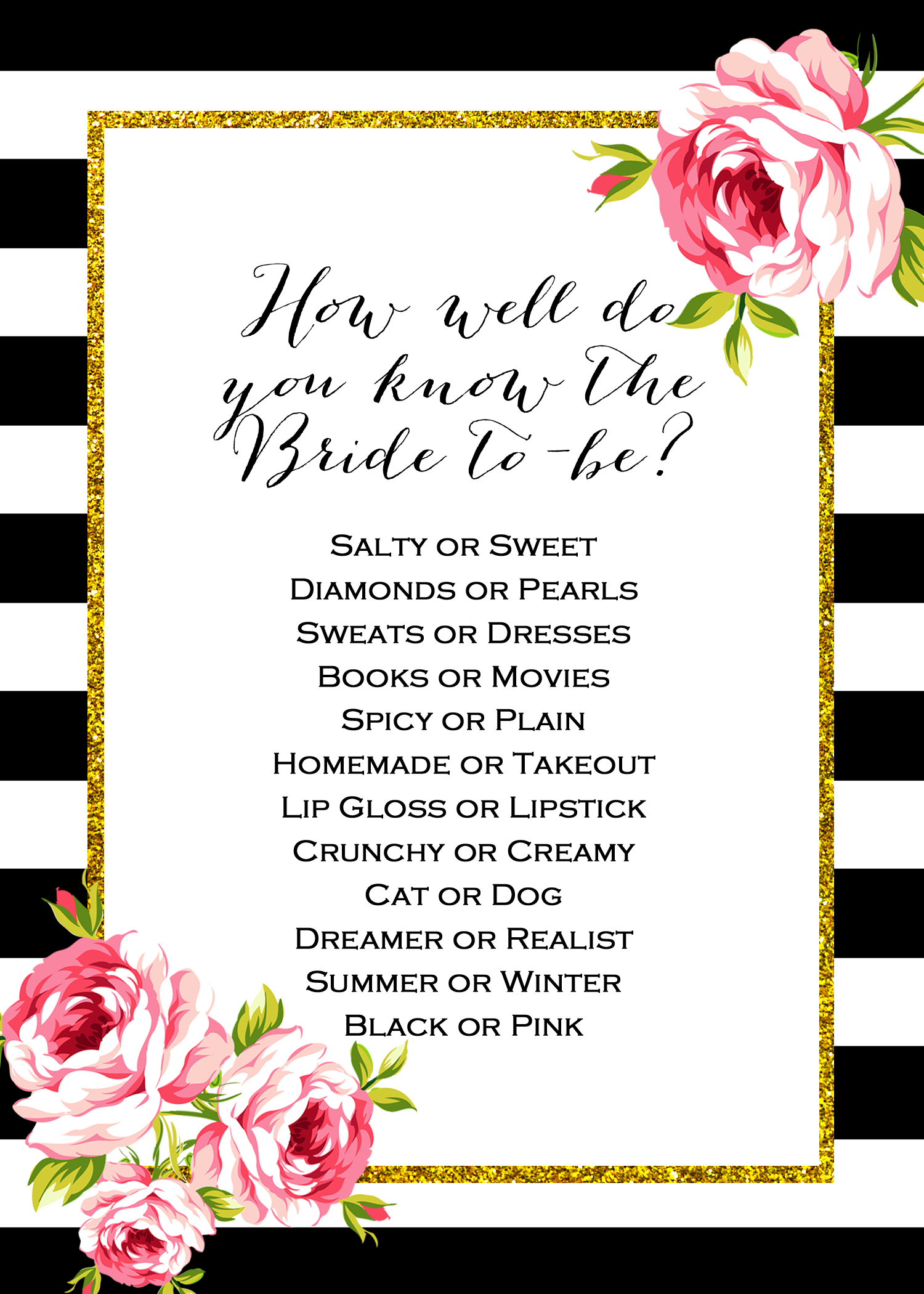 Bridal Shower Games Template