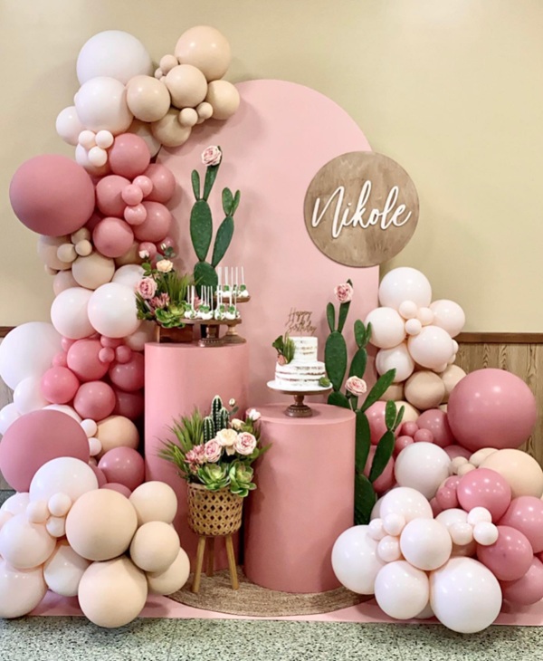 pink succulent bridal shower setup