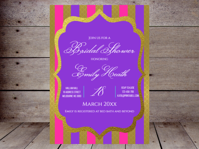 Editable PURPLE PINK GOLD MOROCCAN Bridal Shower Invitation 768x576 