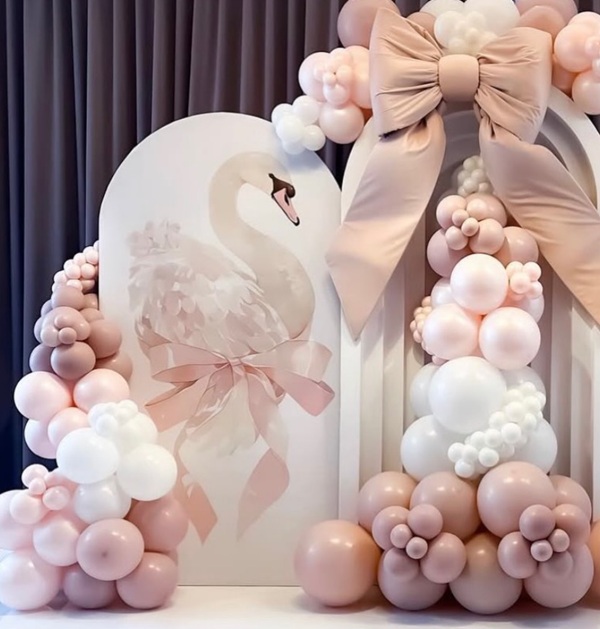 elegant dusty pink bridal shower balloon garland