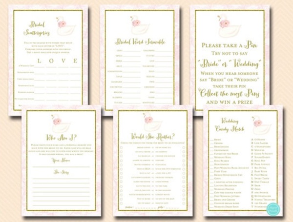 pink and Gold Swan Bridal Shower Games