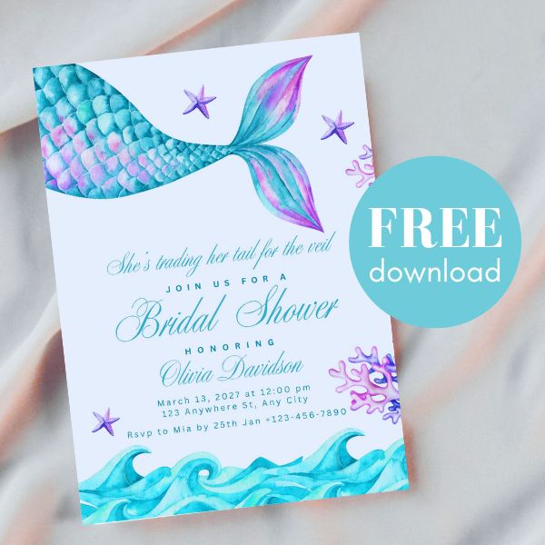 she is trading her tail for a veil mermaid bridal shower invitation