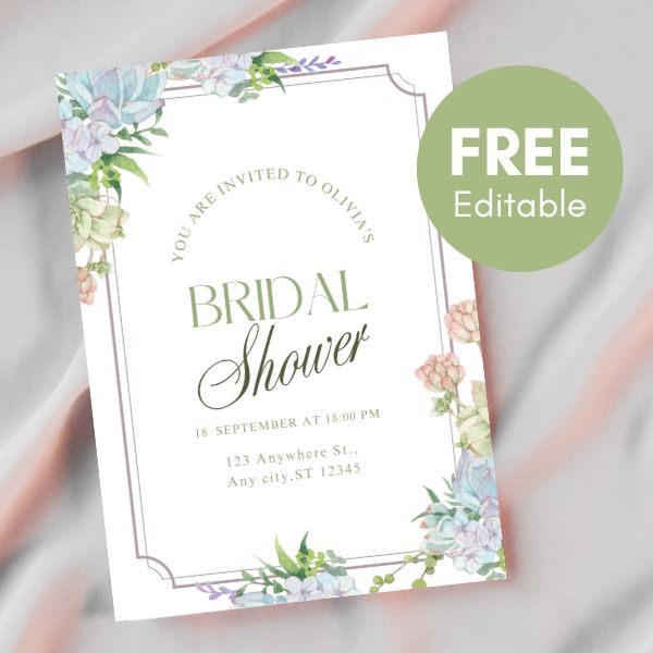 FREE editable succulent bridal shower invitation