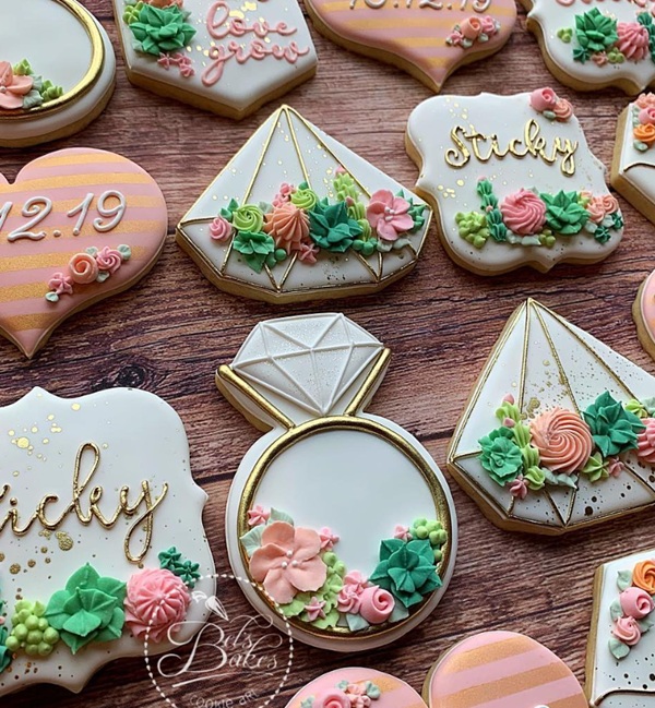 Succulent themed bridal shower cookies
