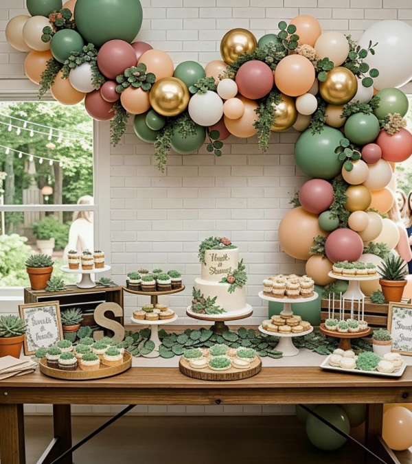 succulent themed bridal shower dessert table
