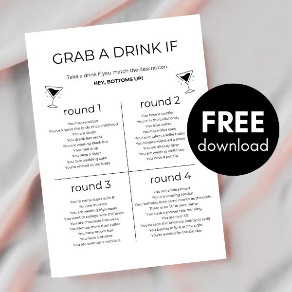 FREE grab a drink if bridal shower game