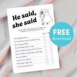 FREE He Said She Said Bridal Shower Game – Instant Download