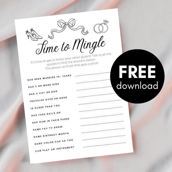 Free Time to Mingle Bridal Shower Game 