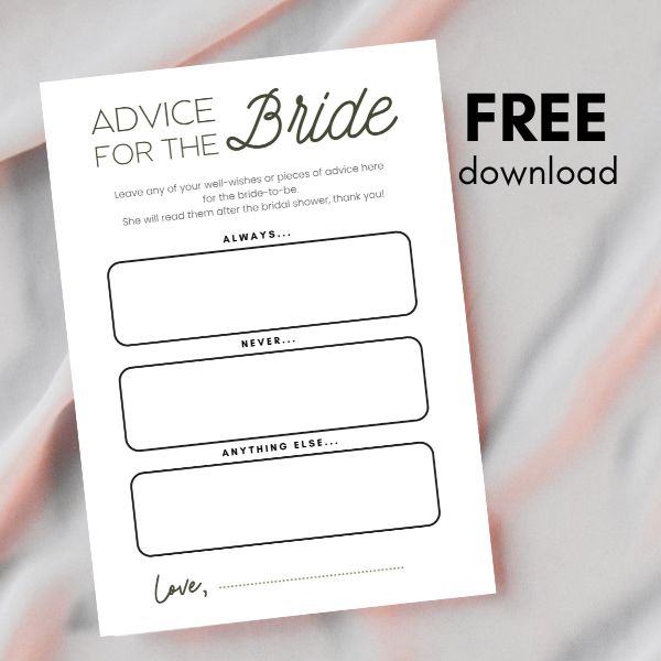 FREE Advice for the Bride Card Printable