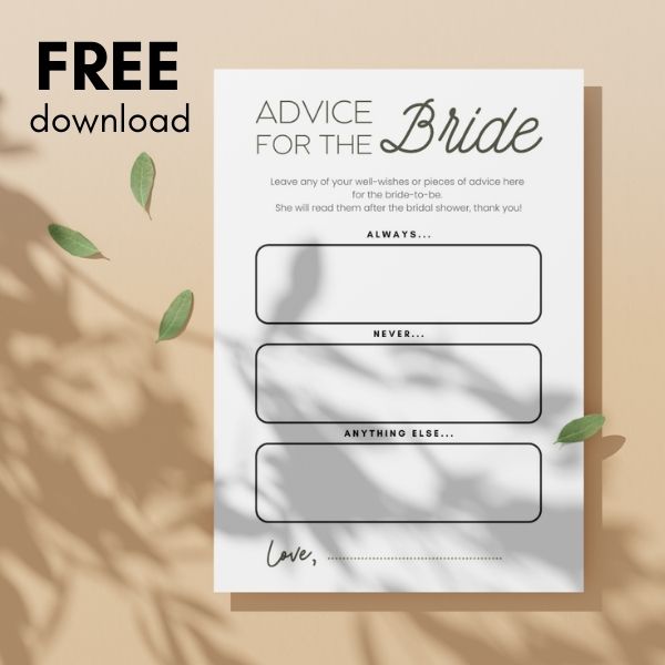 free minimalist advice for the bride card