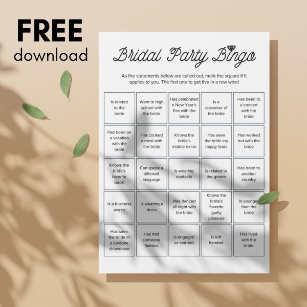 Free bridal party bingo cards