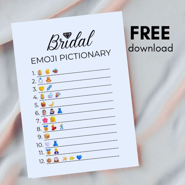 Free Bridal emoji Pictionary game printable