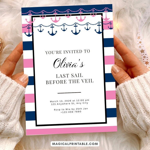 Pink and Navy Nautical  Invitation