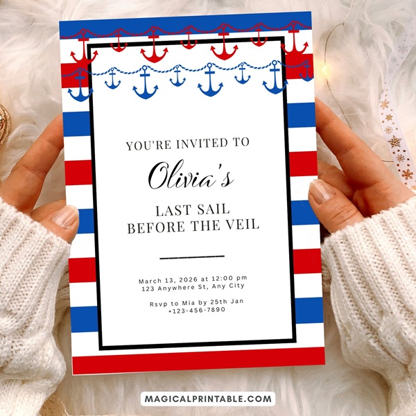 Red and Navy Nautical  Invitation