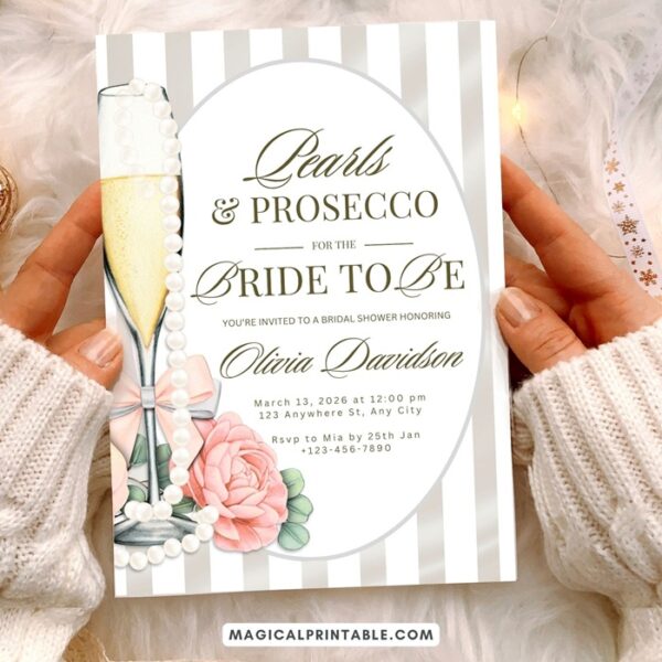 Pearls and Prosecco Bridal Shower Invitation