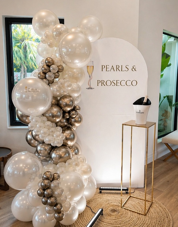 Pearls and Prosecco Bridal Shower balloon garland