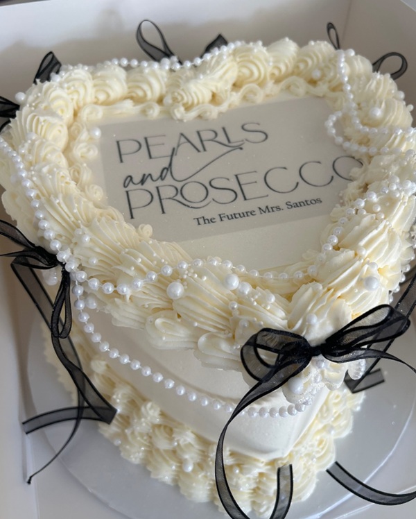 Pearls and Prosecco bridal shower cake