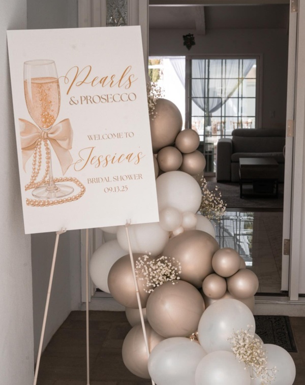 Pearls and Prosecco bridal shower welcome sign