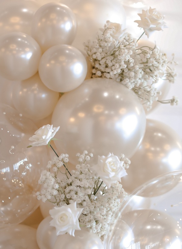 pearl balloons and white florals